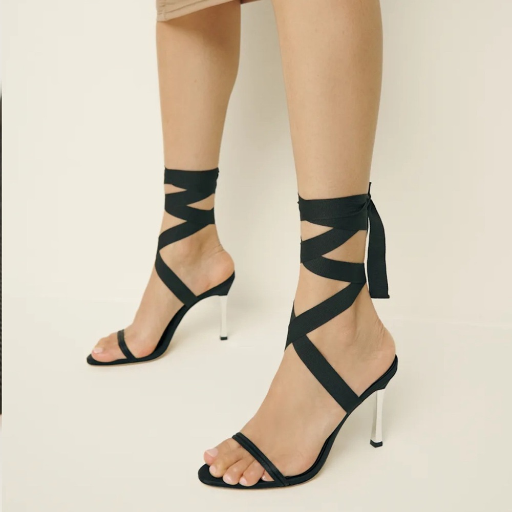 Reformation Elegant Black Strappy Heels